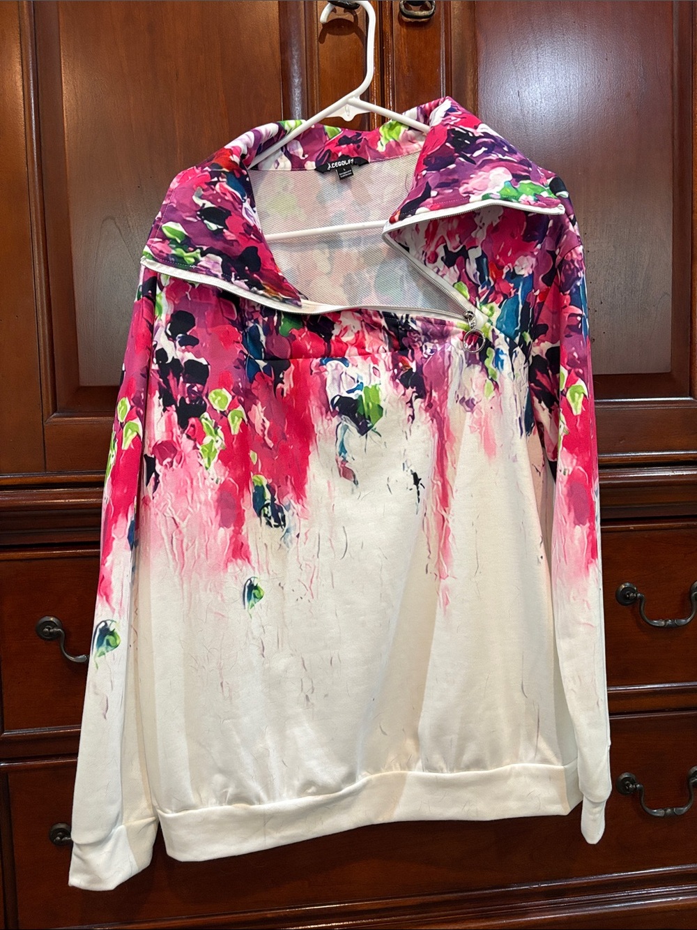 Xhilaration Floral Cowl Pullover Sweater - Pink, Green & White